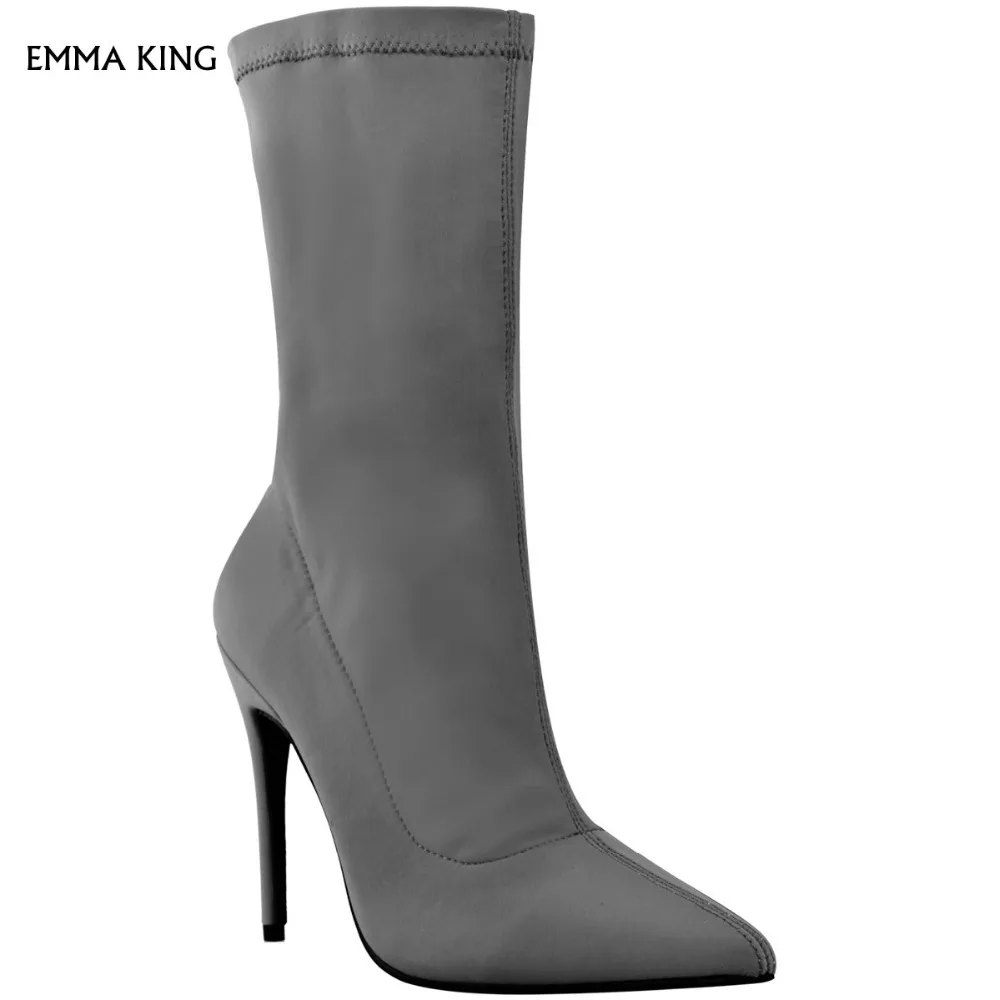

2019 Spring Autumn Solid Pointed Elastic Boots Women With Super High Heels Casual Boots Women Shoes Party Wedding shoes woman