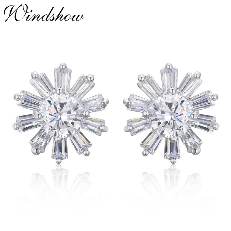 

Cute Daisy Flower Paved White CZ Zircon Stud Earrings for Women White Gold Color Jewelry Aros boucle d'oreille Femme Aros Aretes