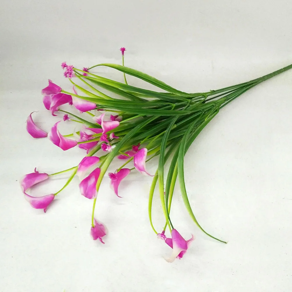 Кучка искусственная Калла с букет листьев Пластиковые искусственная лилия водные растения домашние украшения для комнаты цветок - Цвет: Розовый