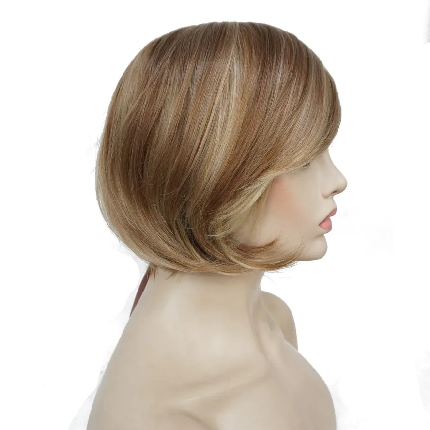 

StrongBeauty Women's Short Straight Bob wig Strawberry Blonde Mix Natural Synthetic Full Wigs