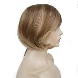 Strongbeauty Для женщин короткий прямой боб парик Блондинка клубники смесь натурального Синтетический Полный Искусственные парики