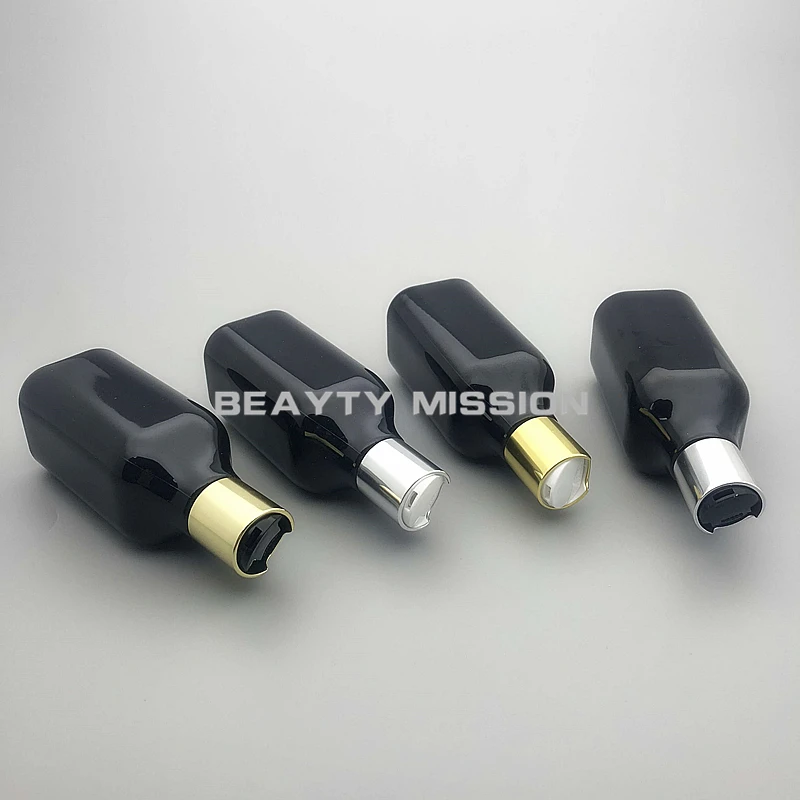 

200ML 24pcs Black Square Plastic Bottle With Gold/Silver Disc Top Cap,Shampoo/Lotion Packaging Bottle, Empty Cosmetic Container