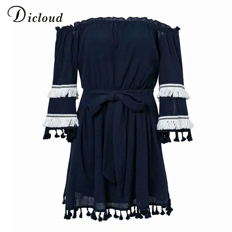 DICLOUD Off Shouler пикантные Boho лоскутные платья для женщин ленточки пляжное платье