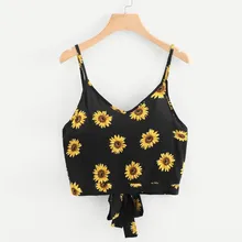 Топ на бретельках с v-образным вырезом и цветочным принтом, Женский Повседневный Топ на бретельках с бантом, Летний Пляжный жилет