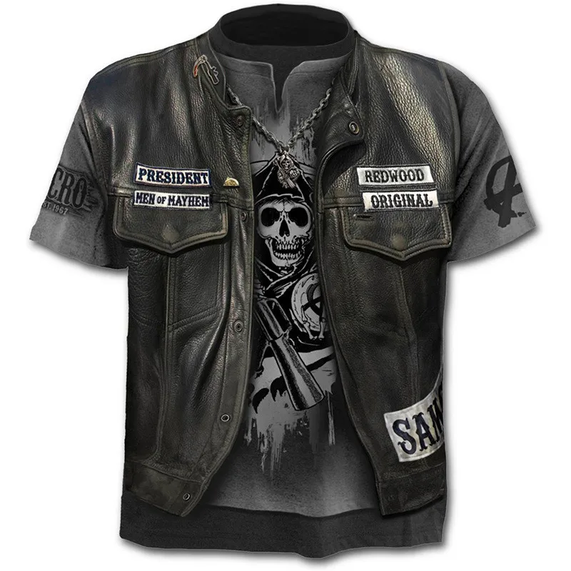 

Novelty Tee Shirt 3D Print Skulls Fake Leather Funny T-shirts Short Sleeve Men/women Cosplay Costume Tshirt Plus Size S-4XL Tees