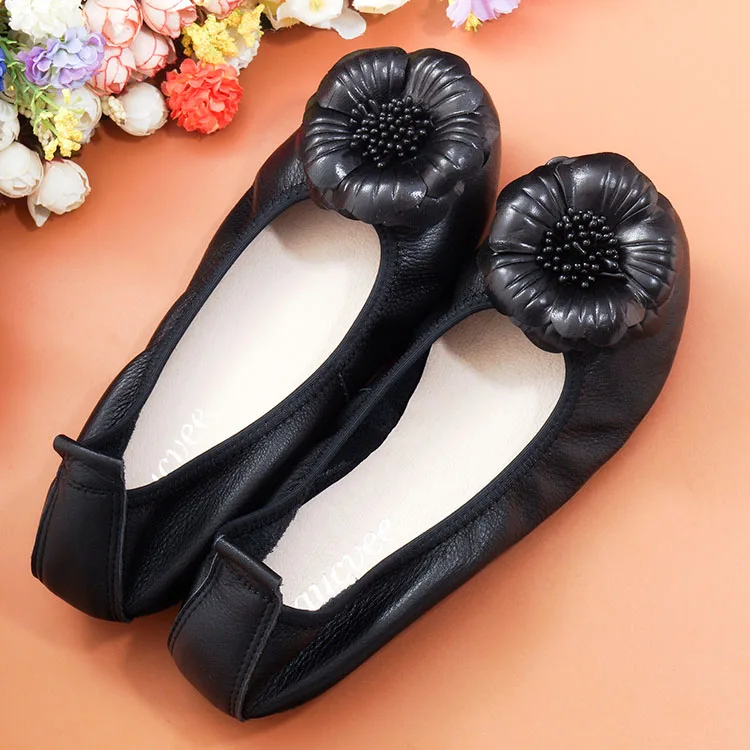 Flower Flats Slip On Pregnant Women Shoes Genuine Leather Loafer Super Soft Lady Ballerina Shoes Spring Ballet Flats Shoes Woman (35)