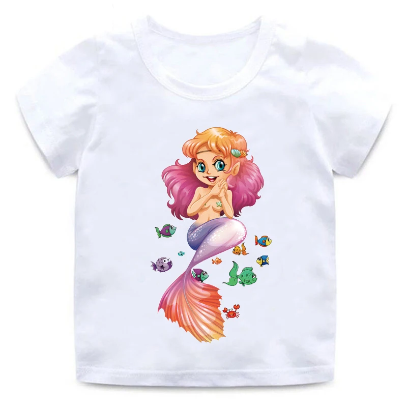 

New 3D Mermaid Animal Print Printed Clothes Short Sleeve T-Shirt Boys and Girls Tops Casual Baby Children's Round Neck T-Shirt
