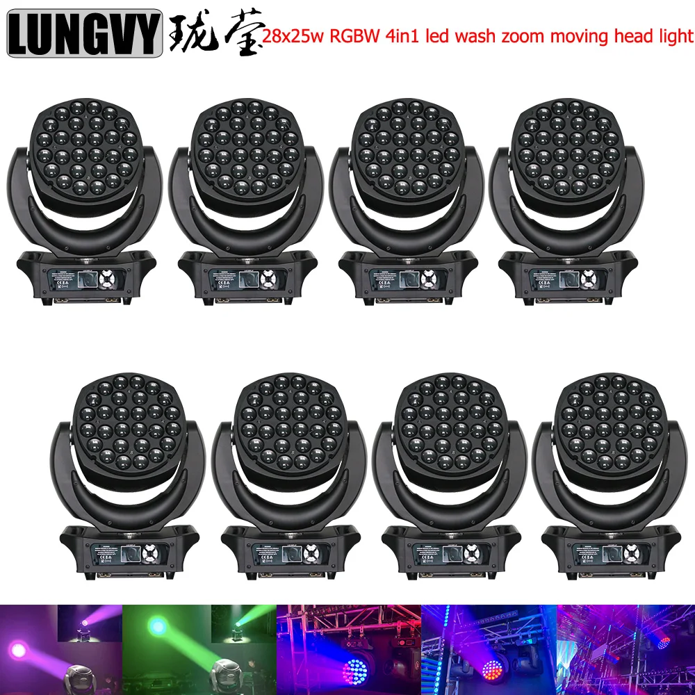 

Free Shipping 8pcs/lot Led Wash Moving Head 28x25w Zoom Rgbw 4 In 1 Moving Head Lyre Stage Light 24/72 Two DMX Channel Mode