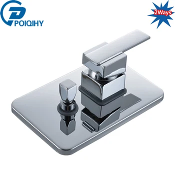 

POIQIHY Chrome Finish Shower Valve 2 Ways Square Shower Mixer Faucet Control Valve Diverter Brass Wall Mounted Shower Spool