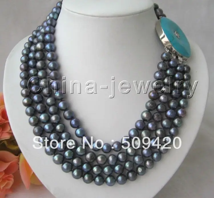 

Free Shipping >>AAA 20" 9mm natural black round FW pearl necklace-925 silver clasp