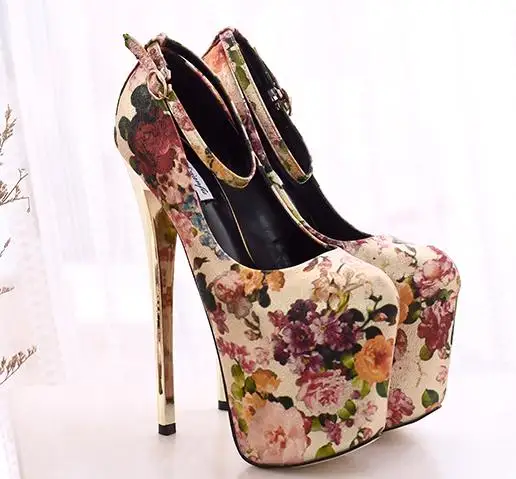 

Spring new ultra-high heels high heels 20cm nightclub hate sky height 18cm retro national style size women's single shoes.