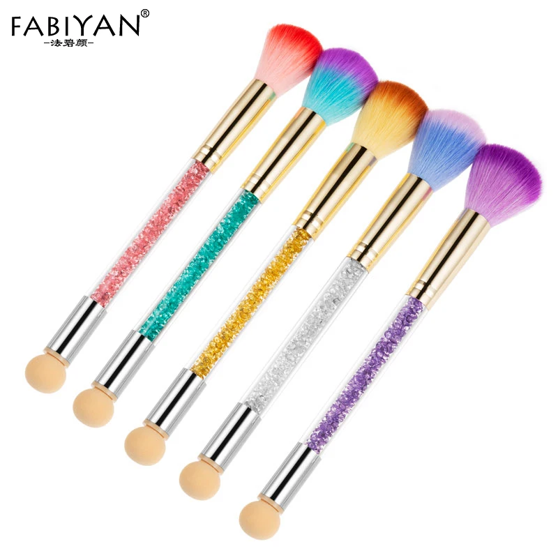 

Double End Rhinestone Handle Nail Art Gradient Sponge Blooming Pen Brush Manicure Powder Dust Cleaning UV Gel Polish Tool 2 Way