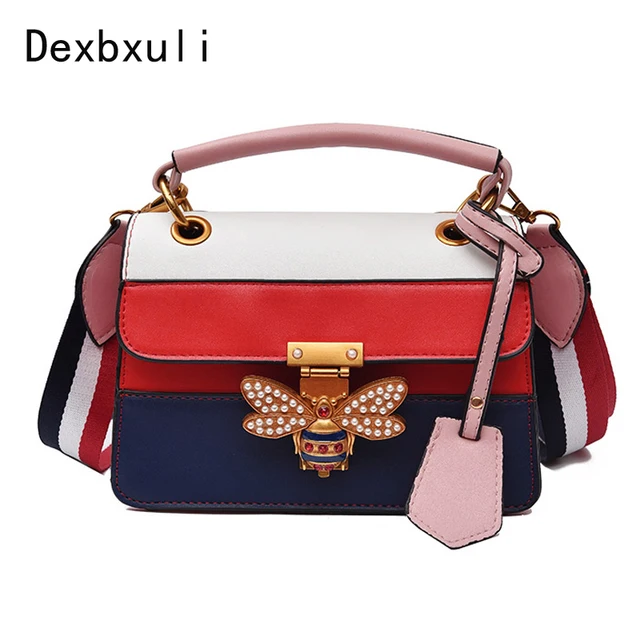 Aliexpress Women Splicing Shoulder Bags Bling Small Bee Women Splicing Shoulder Bags Bling Small Bee Luxury Brand Designer Handbag Crossbody Messenger Bag Female Clutch