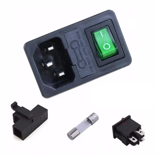  With 10A Fuse! Red yellow  Green Blue Black Rocker Switch Fused IEC320 C14 Inlet Power Socket Fuse Switch Connector