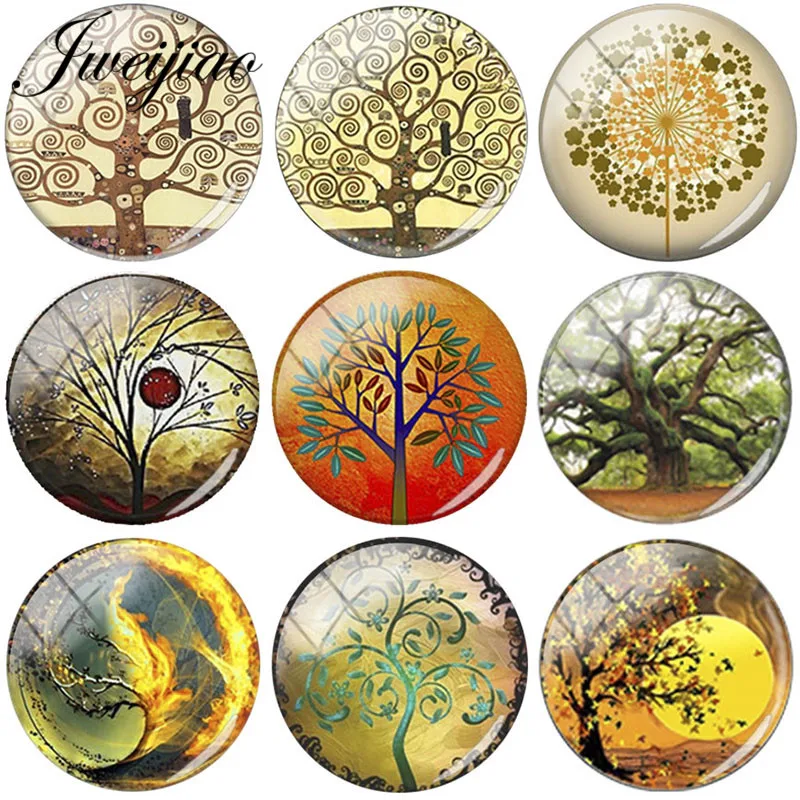 

JWEIJIAO Retro The Tree Of Life Image DIY Glass Gems Dome For Necklace Brooch Pins Earring Demo Flat Back Making Findings