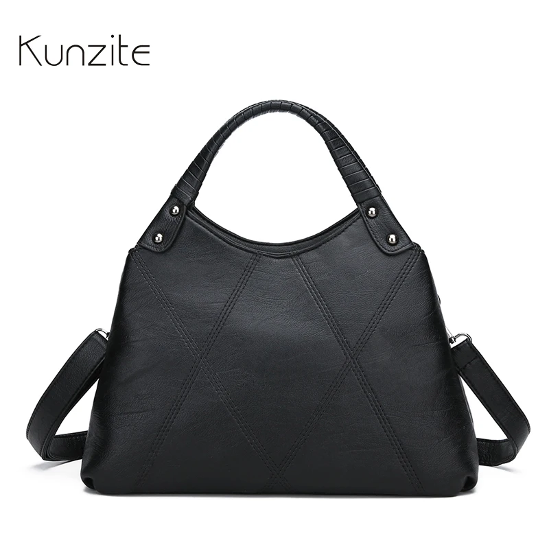 

KUNZITE Luxury Handbag For Women Plaid Tote Bags Designer Female Pu Leather Messenger Bag 2 Independent Pocket Crossbody Bag Sac