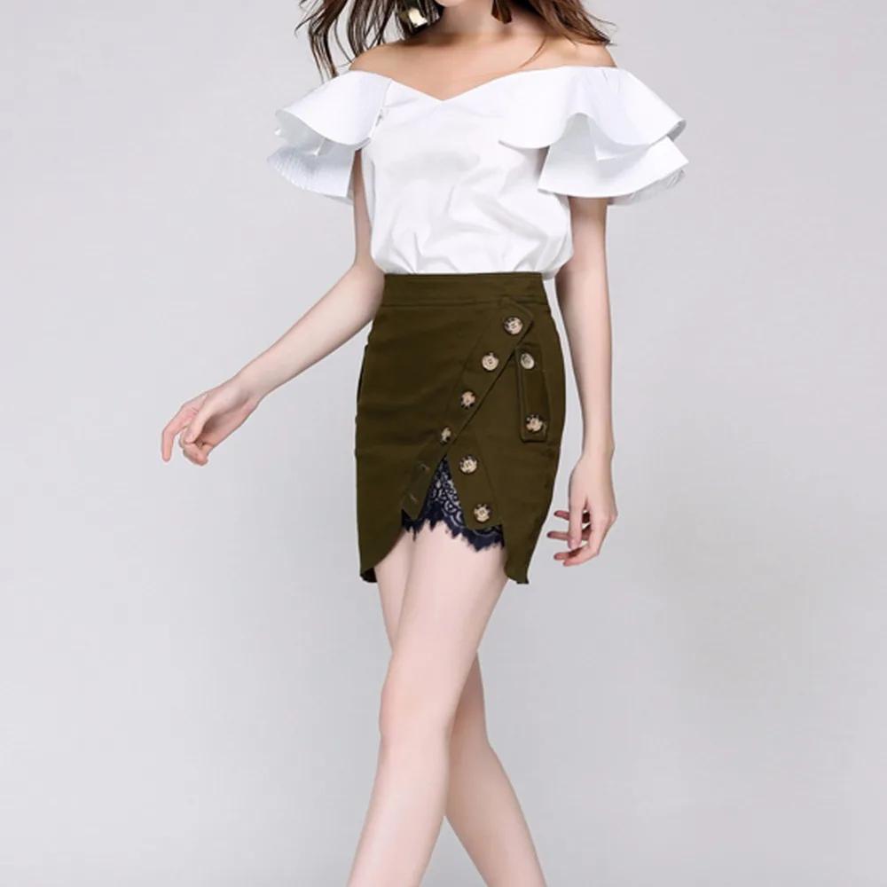 Ruffles Slash Neck Backless Womens Blouses Top Tees Shirt_5