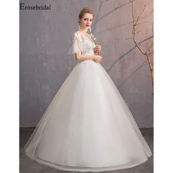 

Erosebridal New Arrival Vintage Wedding Dresses 2019 Ball Gown Lace Wedding Gowns Appliques V-Neck Women Lace Up Bridal Dress