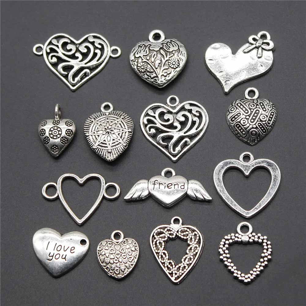 

10pcs Antique Silver Color Heart Charms Jewelry Accessories Heart Connector Charm For Jewelry Making