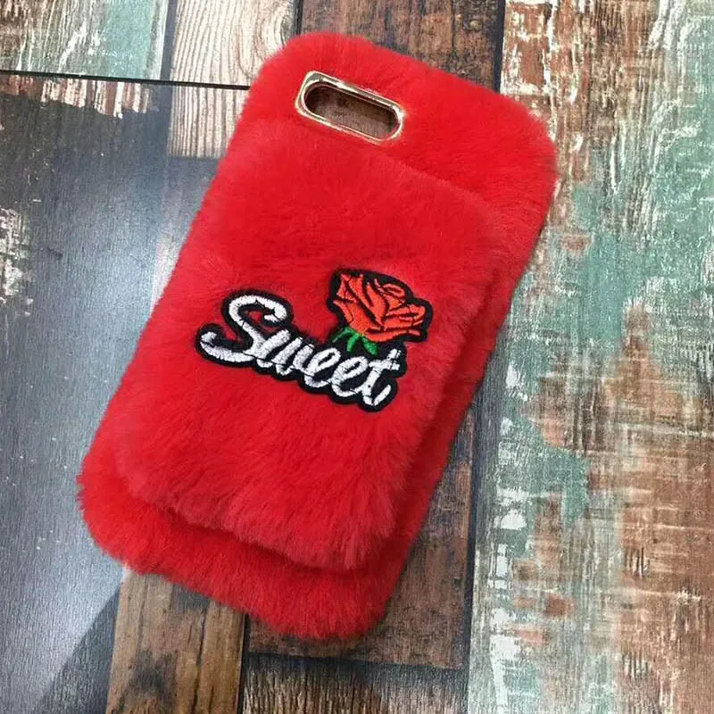 Tfshining Fur Case For iPhone X XR XS Max Lovely Winter Plush Furry Sweet Rose Silicone Phone Case Cover For iphone 6s 7 8 plus (1)