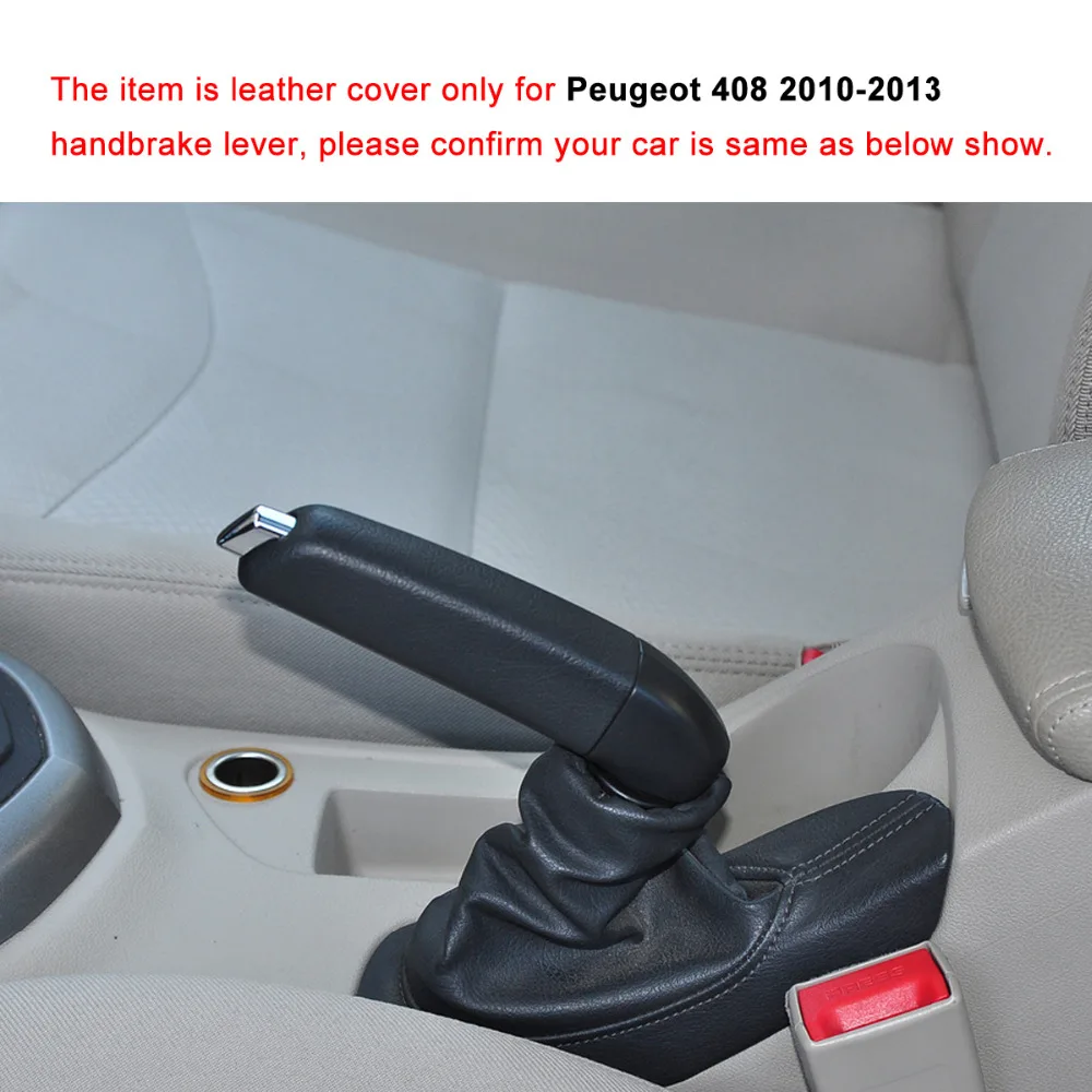 Yuji-Hong Car Handbrake Covers Case for Peugeot 408 2010-2013 Genuine Leather Car-styling Handbrake Lever Grips Black