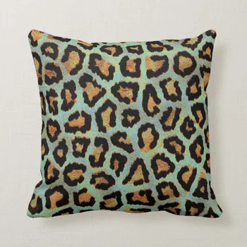 

Throw Pillow Cover Teal leopard chic animal print Reversible Decorative Pillow Case Home Decor Square 18 x 18 Inch Cushion Pil