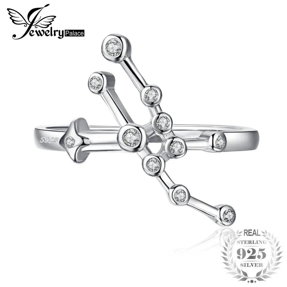 

JewelryPalace Constellation Zodiac Sign Taurus Bezel Set Cubic Zirconia Adjustable Open Ring 925 Sterling Silver Hot Sale Gifts