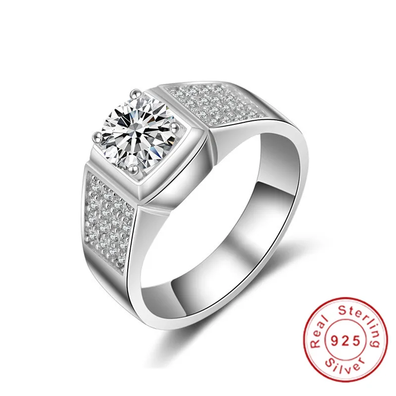 size 7/8/9/10/11/12 Classic With Side Stones Men 6MM 1.2 Carat CZ Diamant Engagement Ring 925 Solid Silver Wedding for | Украшения и