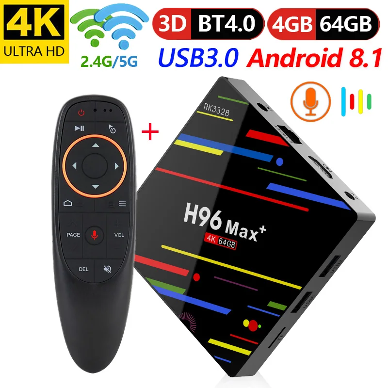 

H96 Max Plus RK3328 mini tv box RAM 4G ROM 32G 64G support voice remote for Android 8.1 smart tv box