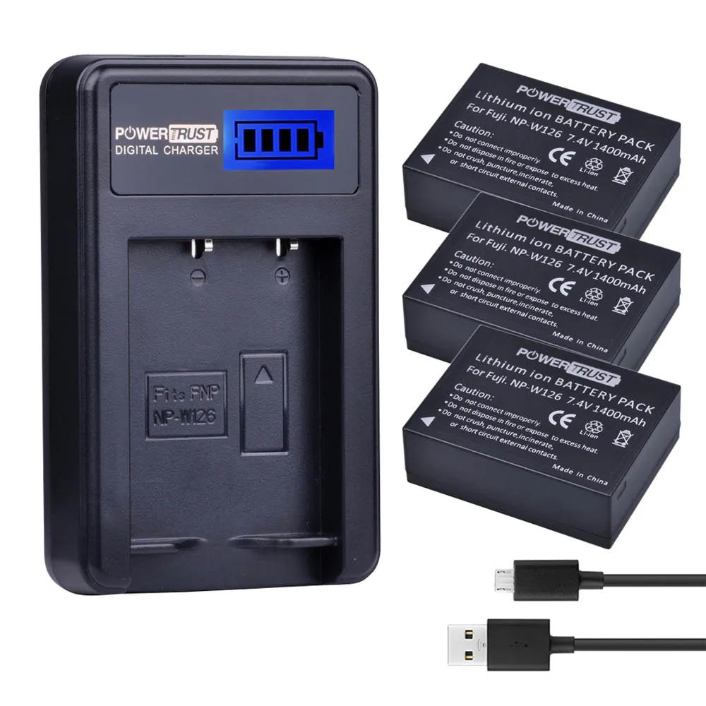 3x 1400mAh NP W126 NP W126 Camera Battery + LCD USB Charger for Fuji
