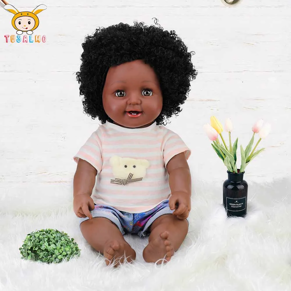 

48cm black Reborn Baby Dolls afro hair girls toy for Children bebek silicone lifelike beauty Doll birthday Christmas Gifts