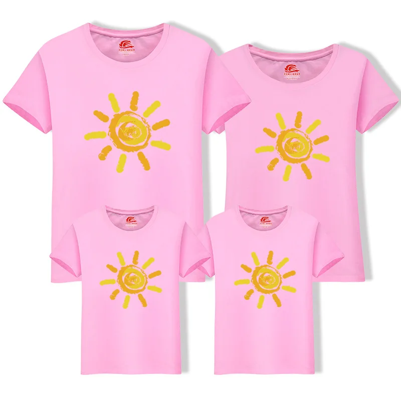 Family Matching Outfit Summer Short Sleeve T Shirt Top Clothes Cotton Mother Father Son daughter Dresses Sun Painting LD10269