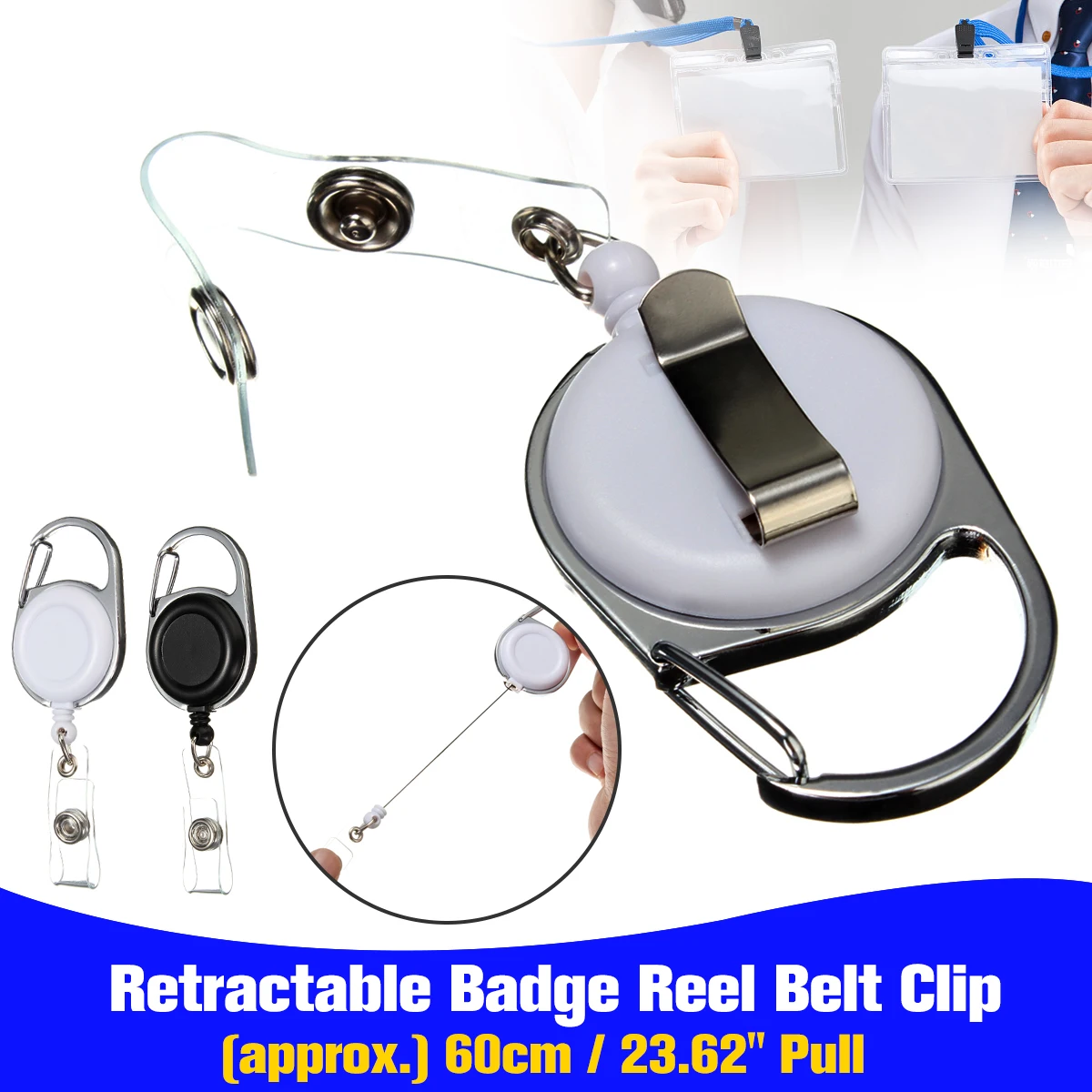 

Kicute New Retractable Pull Key Ring ID Badge Lanyard Name Tag Card Holder Recoil Reel Belt Clip Metal Housing Plastic Covers