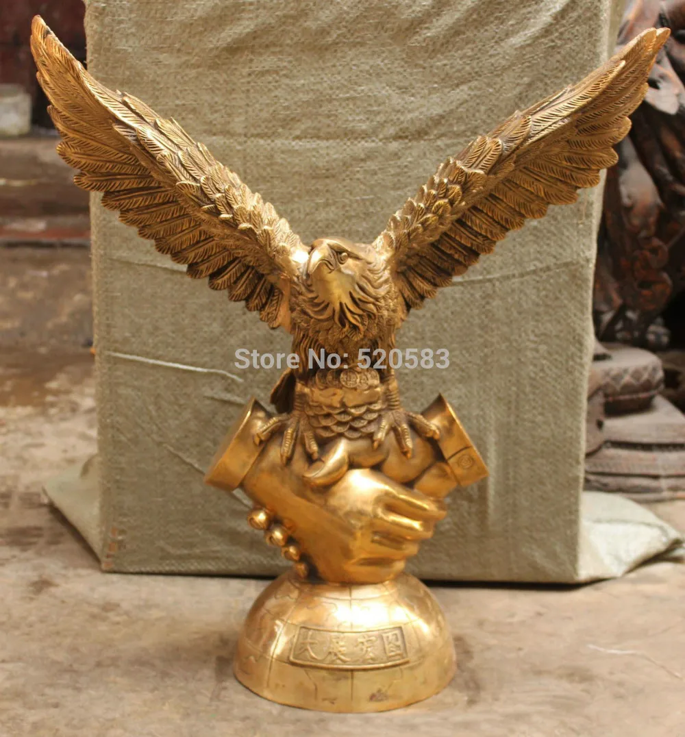 

free 21" Chinese Bronze Fly Arabia Hawk Eagle Bird Open Wigs On Hand By Hand Statue fast