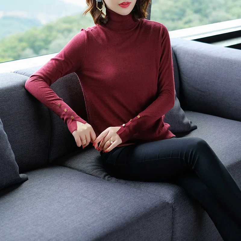 Solid turtleneck elastic knit basic sweater 2018 new long sleeve women autumn pullovers sweater shirts