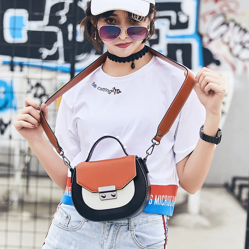 

Korean new quality PU leather women shoulder bag hit color portable flap shoulder bag travel tote crossbody bag small square bag