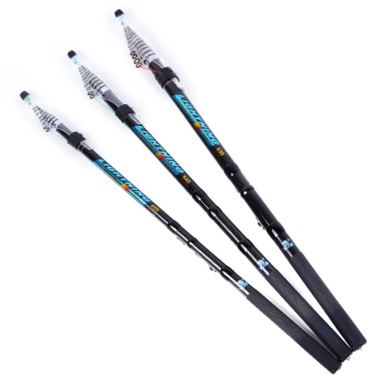 FISH KING LIGHTNING 4,5 м, 5,4 м, 6,3 м, мощная жесткая Удочка из углеродного волокна для рок-рыбалки, телескопические удочки высокого качества