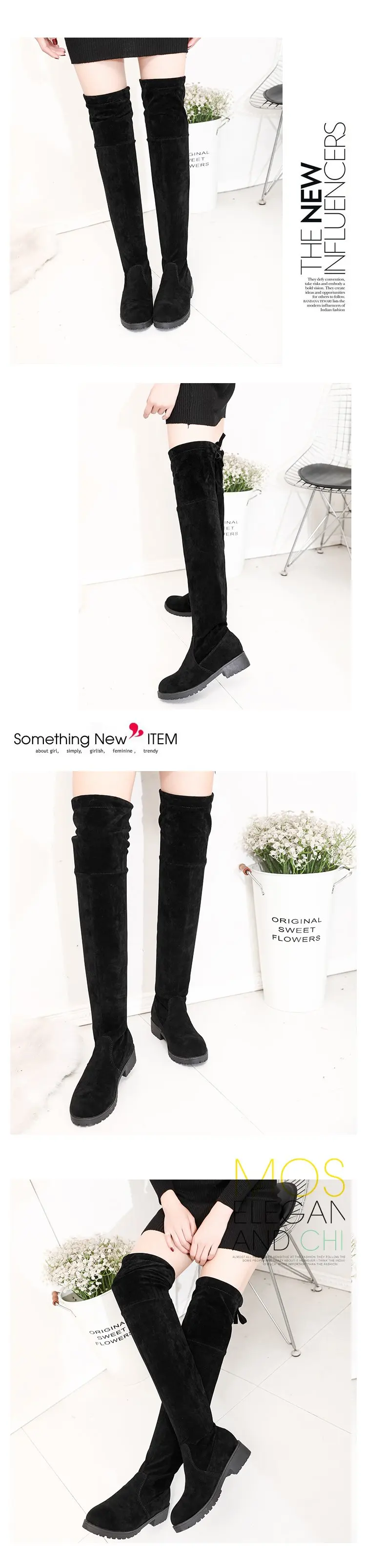 black long overknee boots women shoes woman botines mujer black booties ladies shoe knee high boot