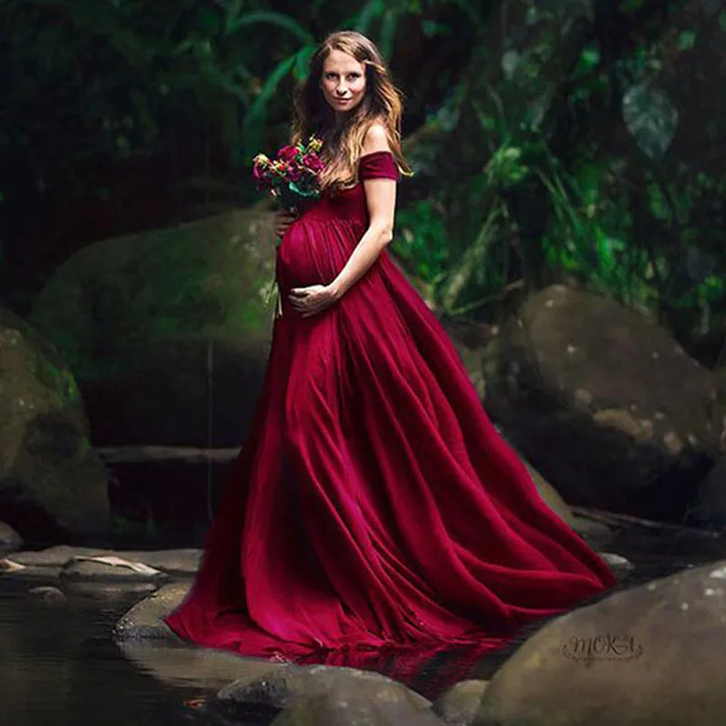 Elegant Maternity Dresses for Photo Shoot Sexy V Neck Off Shoulder Pregnancy Photography Dress Pregnant Women Party Maxi Clothes