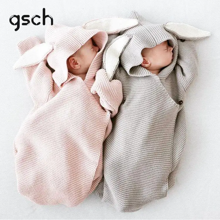 

GSCH Baby Blankets Newborn Knitted Baby Wrap Photography Bunny Style Swaddle Wrap Baby Covers Rabbit Ear Swaddling