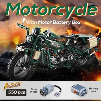 

Motorcycle Building Blocks World War II Army Motor Model Compatible Bricks Set With Motor Battery Box Toys For Children