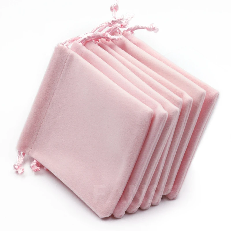 

10PCS Velvet Jewelry Bag Custom Packaging Gift Wedding Sachet Drawstring Pouch Pink Velvet Ring Necklace Holder Organizer Print