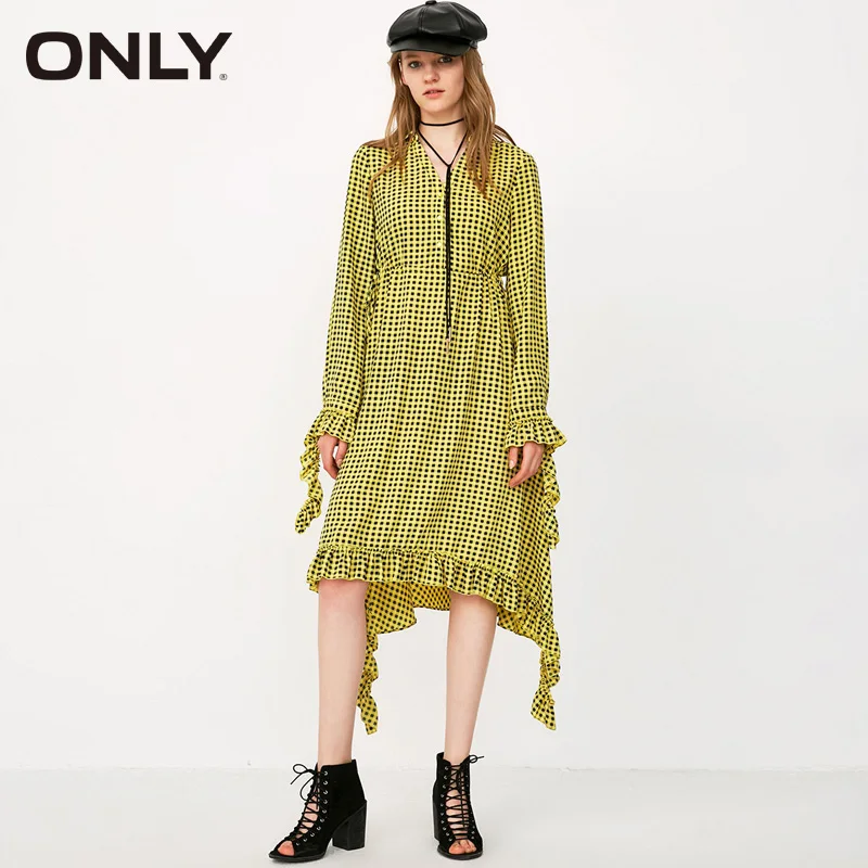 

ONLY 2019 Spring & Summer Ruffled Check Dress |118107606