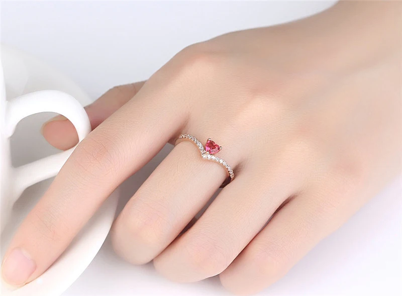 Romantic Mozambican Garnet Opening Ring Heart-Shaped Rose Gold Color Geometric Couple Rings Wedding For Women Jewelry bague R391 (7)