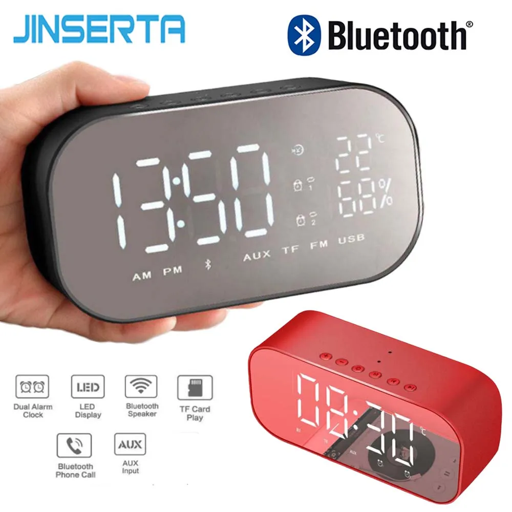 

JINSERTA Mini Bluetooth Speaker Wireless Stereo Handsfree Speakers LED Display Screen Support Alarm Clock TF Card Tem Display