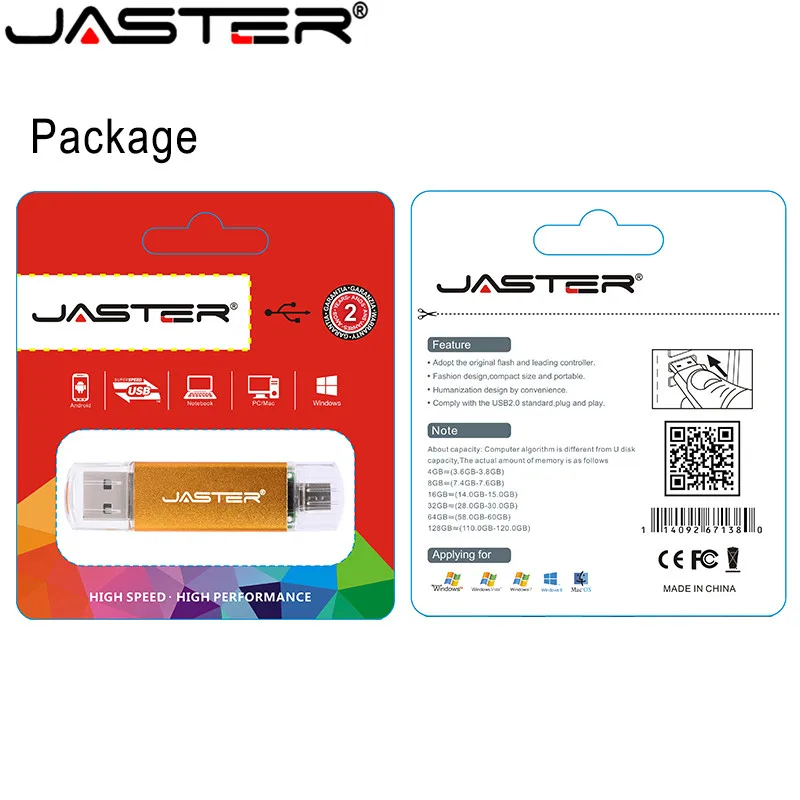 Новинка, JASTER, OTG USB флеш-накопитель, высокоскоростной флеш-накопитель, 128 ГБ, 64 ГБ, 2 в 1, микро Usb флешка, 3,0, 32 ГБ, 16 ГБ, 8 ГБ, флеш-накопитель, флешка