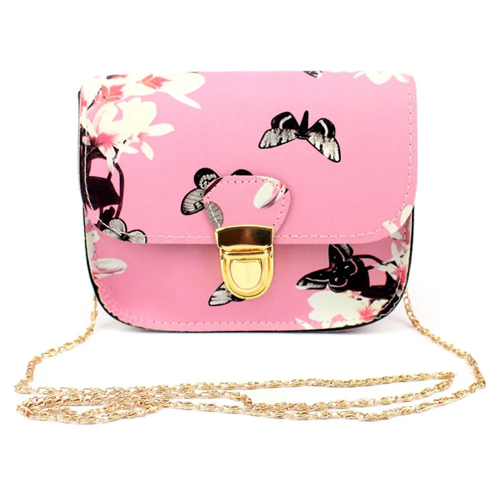 Women Butterfly Flower Printing Fashion PU Leather Handbag Crossbody