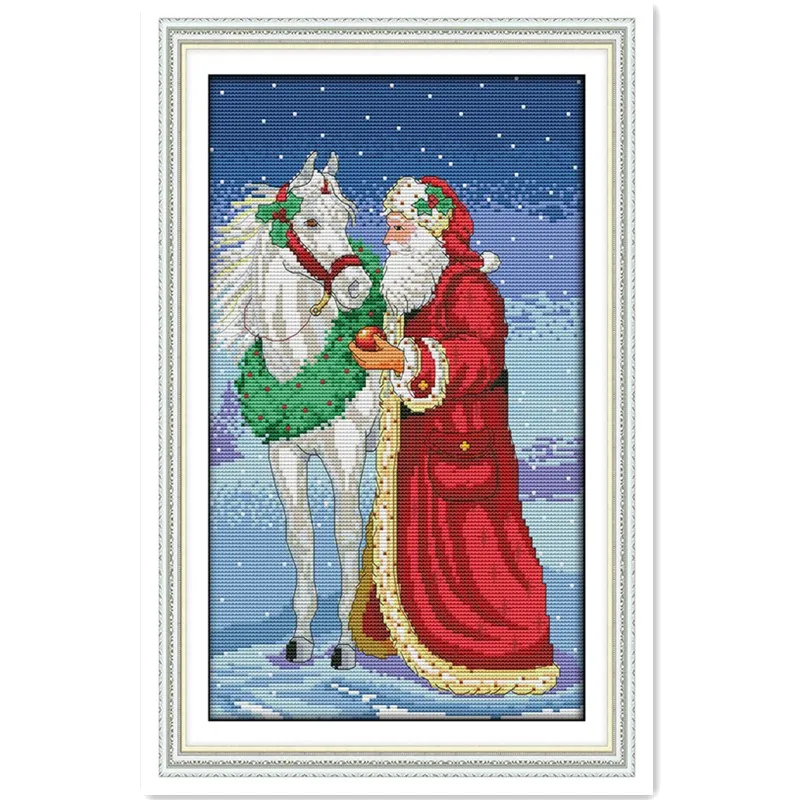 

Christmas Old Man And The Horse 11CT Printed On Canvas Painting Chinese Counted Cross Stitch Patterns Kit cross stitch patterns