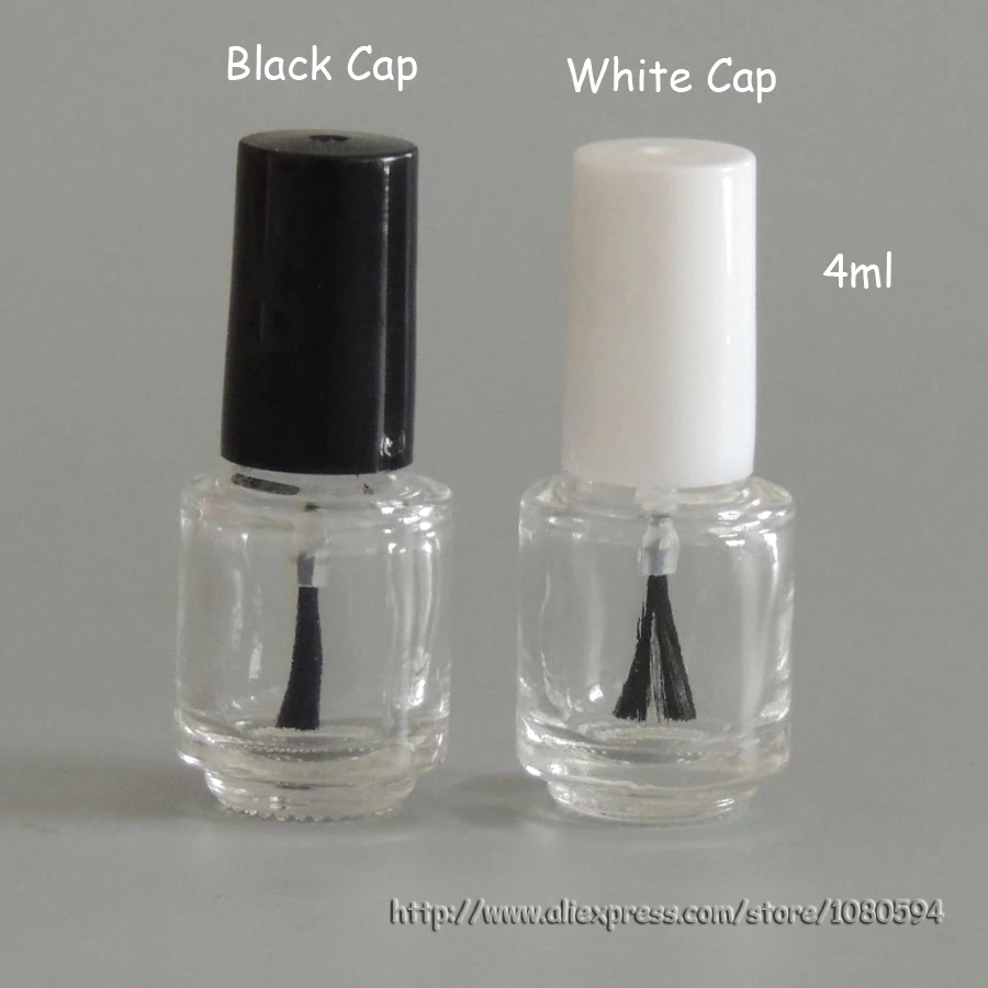 100 шт./лот 4 мл пустой прозрачного стекла Лаки для ногтей Бутылочки с черным и белым cap