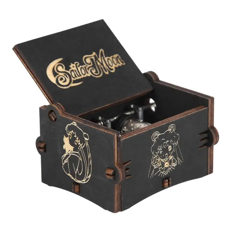 

Retro Wooden Hand Cranked Music Box Home Crafts Ornaments Children Gifts Anime Sailor Moon Musical Box